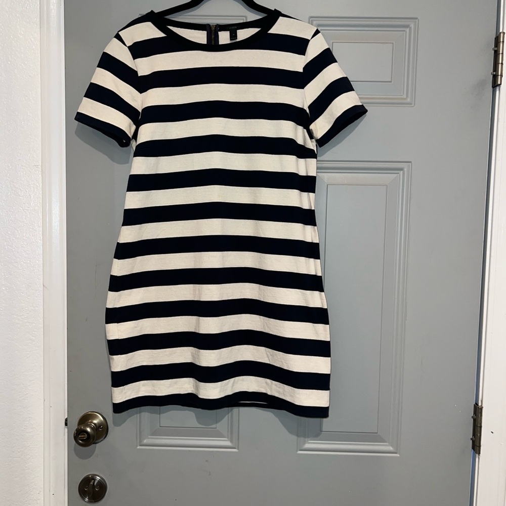 J.Crew Navy White Striped Shortsleeved Dress